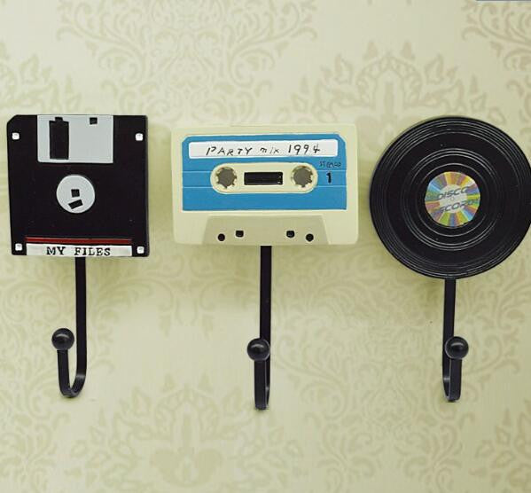 Vintage Coat Hooks - Cassette, Floppy Disk & Vinyl Record