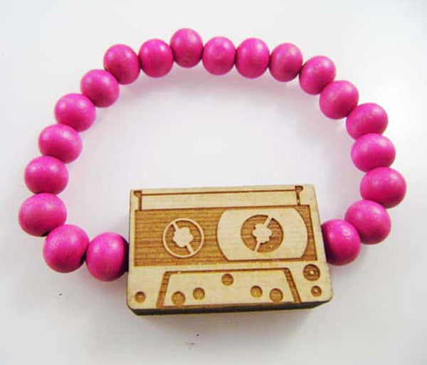 CASSETTE TAPE Bracelet Wooden Beads - 6PC/Lot