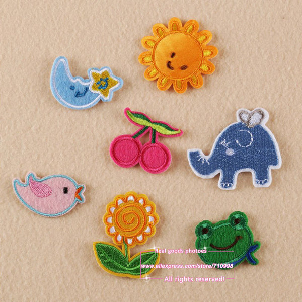 7 Sets, Assorted Popcorn Drinks Hamburger Raionbow Fruit Embroidered Iron On cartoon Patches Fashion Appliques for kids