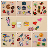 7 Sets, Assorted Popcorn Drinks Hamburger Raionbow Fruit Embroidered Iron On cartoon Patches Fashion Appliques for kids
