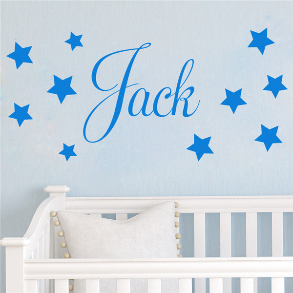 D201 Baby Boys Wall Sticker - Personalised Stars Child Name Bedroom Nursery vinyl stickers