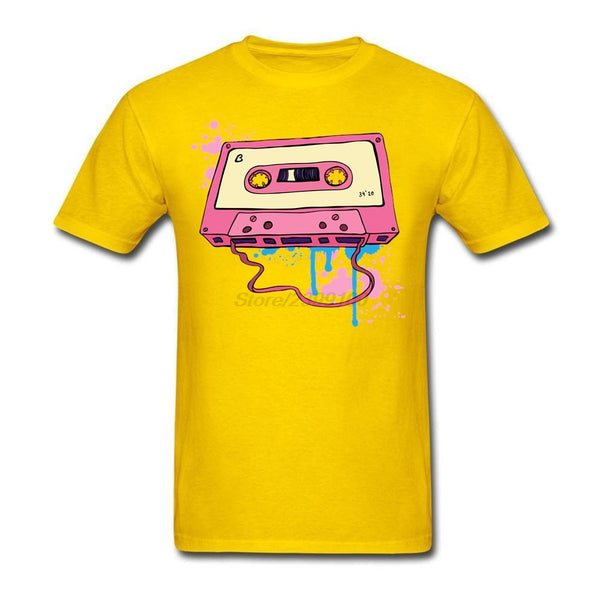 Men Man's Pink Tape Cassette Shirt Pink Tape Cassette T-shirts Short Sleeve Cotton Male Men