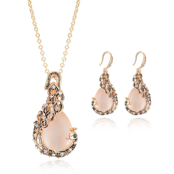 Crystal Peacock Jewellery Set